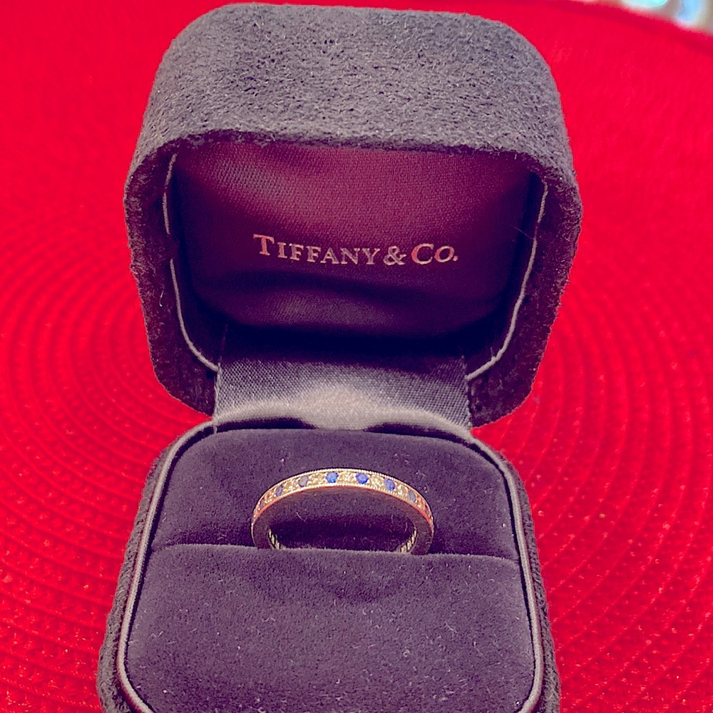 Tiffany platinum diamond and blue sapphire legacy wedding band